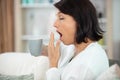 Tired lazy woman having breakfast at home Royalty Free Stock Photo