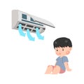 Tired little boy hot weather with air conditioner Royalty Free Stock Photo