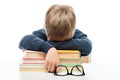 a tired little schoolboy fell asleep on books Royalty Free Stock Photo