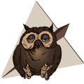 Vector tired owl against a background of a paper plane