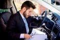 Tired man in a car Royalty Free Stock Photo