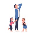 Tired Man Dad Exhausted with Noisy and Energetic Kids Playing Around Vector Illustration Royalty Free Stock Photo