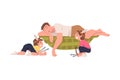 Tired Man Dad Lying on Sofa Exhausted with Noisy and Energetic Kids Playing Around Vector Illustration Royalty Free Stock Photo