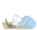 A tired man fell asleep at the desk. vector illustration.