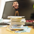 Tired man, office worker holding his huge tired head, funny Royalty Free Stock Photo