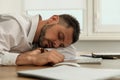 Tired man sleeping at workplace in office Royalty Free Stock Photo