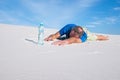 Tired man suffering from thirst lost in the desert Royalty Free Stock Photo