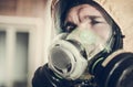 Tired Men in Safety Biohazard Mask Covering His Face Royalty Free Stock Photo