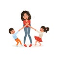 Tired mother with her capricious children, parenting stress, relationship between children and parents concept vector