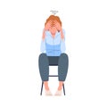Tired Mother Sitting on the Chair Holding Head with Hands Feeling Exhaustion Vector Illustration