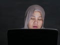 Tired  Muslim Woman Sleeping in Front of Her laptop Royalty Free Stock Photo