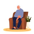 Tired old man sitting in the armchair. Eldery person with lack Royalty Free Stock Photo
