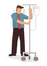 Tired overwork businessman with medical drip bag