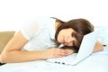 Tired overworked business woman sleeps in office Royalty Free Stock Photo