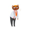 Tired overworked businessman cat, humanized animal cartoon character at work vector Illustration Royalty Free Stock Photo