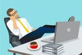 Tired, overworked businessman sleeping over laptop in his office work desk Royalty Free Stock Photo