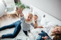 Tired panther trying relax while his mother and children playing Royalty Free Stock Photo