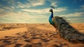 Tired Peacock Walking Through Desert - Uhd Stock Photo