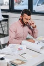 tired pensive businessman writing something Royalty Free Stock Photo