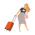 Tired Pregnant Woman Pulling Suitcase Feeling Exhaustion Vector Illustration