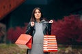 Tired Pregnant Woman Shopping in Autumn Season