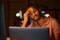 Tired programmer working over new program