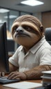 tired and sad sloth office worker using computer at desk Royalty Free Stock Photo