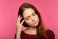 Tired sad young woman sleepy drowsy exhausted Royalty Free Stock Photo