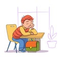 Tired schoolboy sleeps in class. Sleepy boy sitting at boring lesson Royalty Free Stock Photo