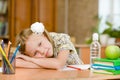 Tired schoolgirl in classroom Royalty Free Stock Photo