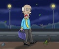 Tired senior man going home late night Royalty Free Stock Photo