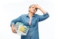 tired senior woman with laundry basket Royalty Free Stock Photo