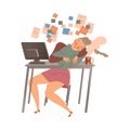 Tired sleepy female office worker or freelancer. Professional burnout syndrome, depressed person cartoon vector Royalty Free Stock Photo