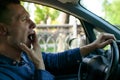 Tired Sleepy Man Or Driver Driving Car And Yawning Royalty Free Stock Photo