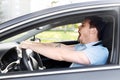 Tired sleepy man or driver driving car and yawning Royalty Free Stock Photo