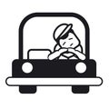 Tired sleepy young man driving a car. Vector illustration.