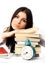Tired student with books Royalty Free Stock Photo