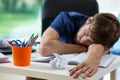 Tired student fall asleep Royalty Free Stock Photo