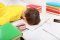 Tired Teenager doing Homework Royalty Free Stock Photo