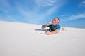 Tired traveler lost in the desert who thirsty on a hot sunny day Royalty Free Stock Photo