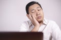 Tired Upset Man Working on Laptop , Bad Negative Emotion Royalty Free Stock Photo