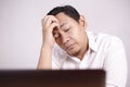 Tired Upset Man Working on Laptop , Bad Negative Emotion Royalty Free Stock Photo