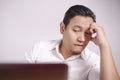 Tired Upset Man Working on Laptop , Bad Negative Emotion Royalty Free Stock Photo