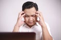 Tired Upset Man Working on Laptop , Bad Negative Emotion Royalty Free Stock Photo