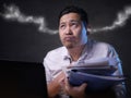 Tired Upset Man Working on Laptop , Bad Negative Emotion Royalty Free Stock Photo