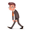 Tired Weary Fatigue Melancholy Sad Businessman Walk Retro Cartoon Design Vintage Character Icon Isolated Vector
