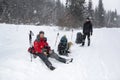 Tired winter hikers