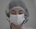 A tired woman doctor  with mask close her eyes. Close up shot. Royalty Free Stock Photo