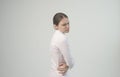 Tired woman feeling neck pain, massaging tense muscles. back pain and lower back view Royalty Free Stock Photo