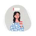 Tired woman holding coffee mug. Sleepy girl, burnout, depression, low energy person. Mental health problem. Flat vector Royalty Free Stock Photo